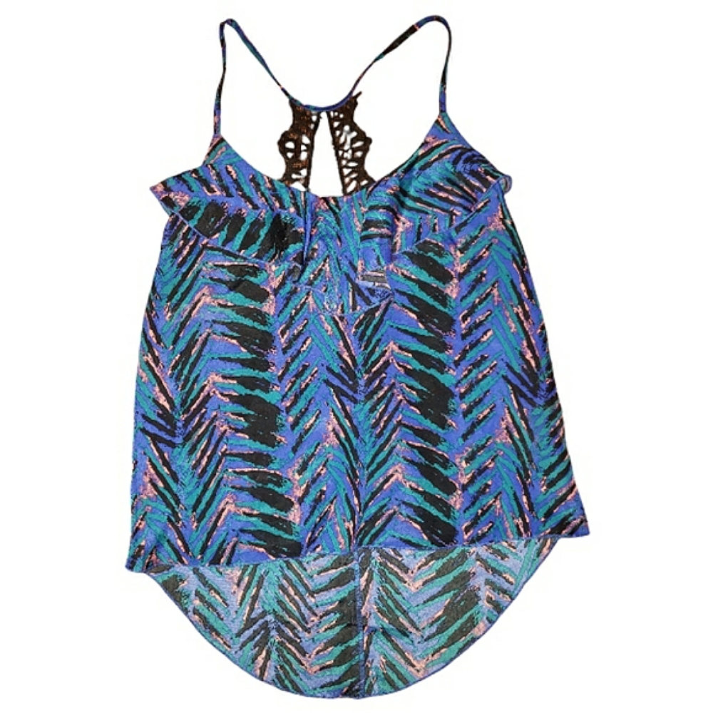 Charlotte Russe Y2K Vintage Fringe Lace Back Ruffle High-Low Hem Camisole Top XS